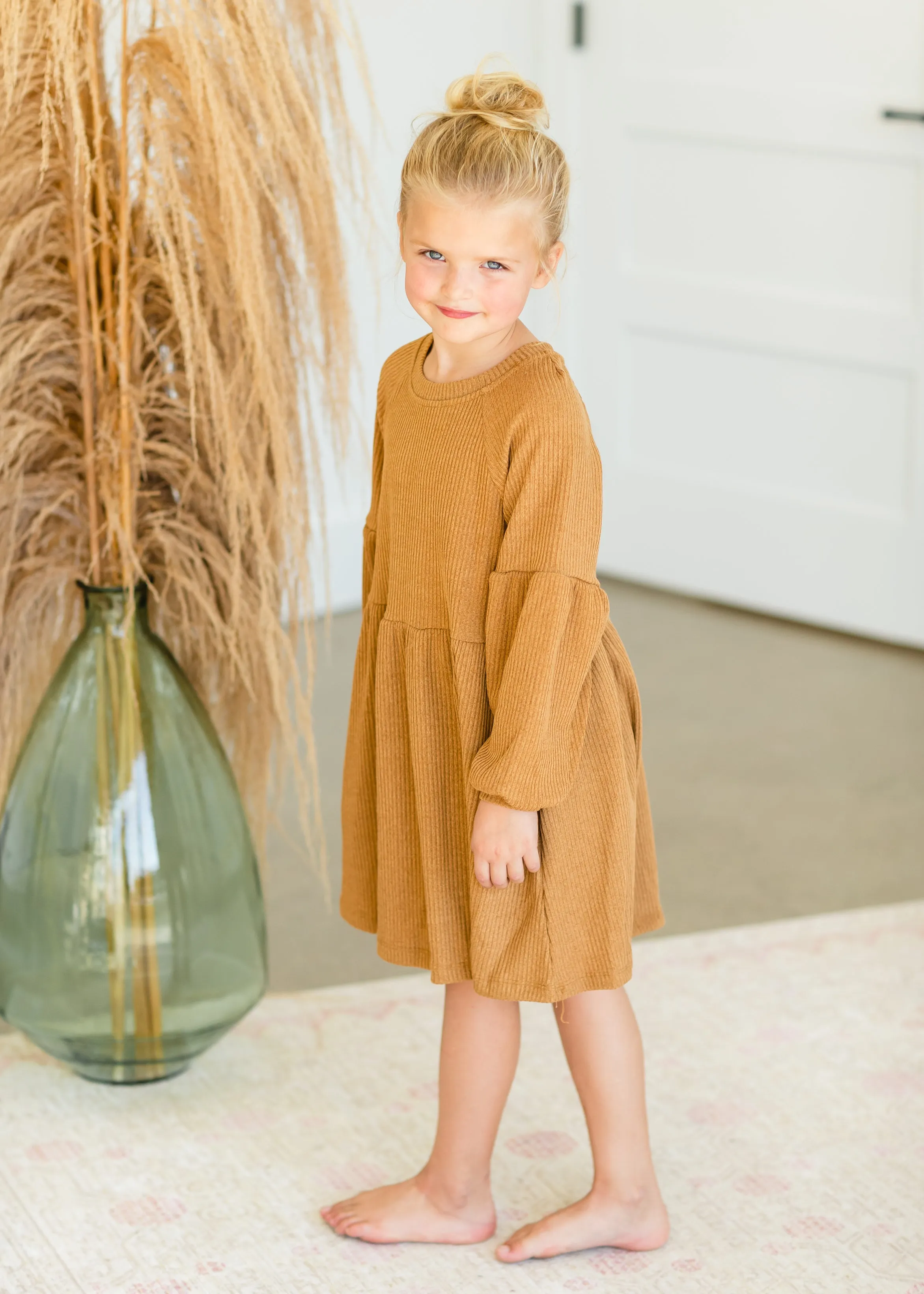 Girls Mustard Long Sleeve Midi Dress - FINAL SALE