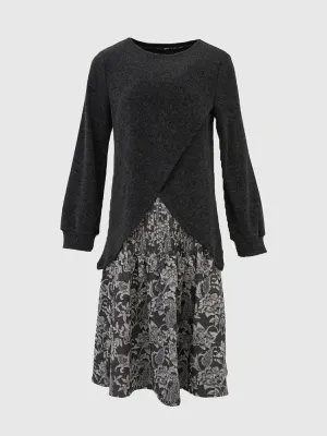 Graceful Jacquard Floral Print Dress Sweater Set