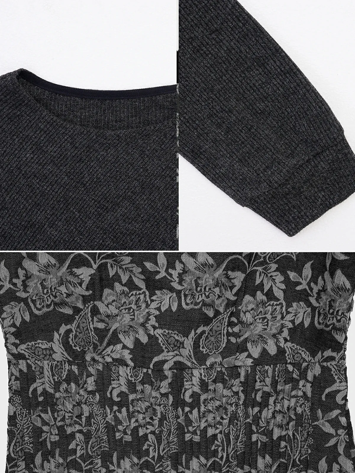 Graceful Jacquard Floral Print Dress Sweater Set