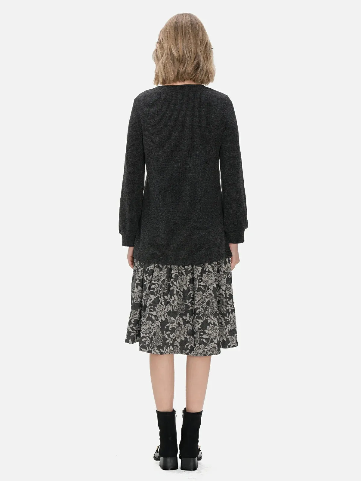 Graceful Jacquard Floral Print Dress Sweater Set