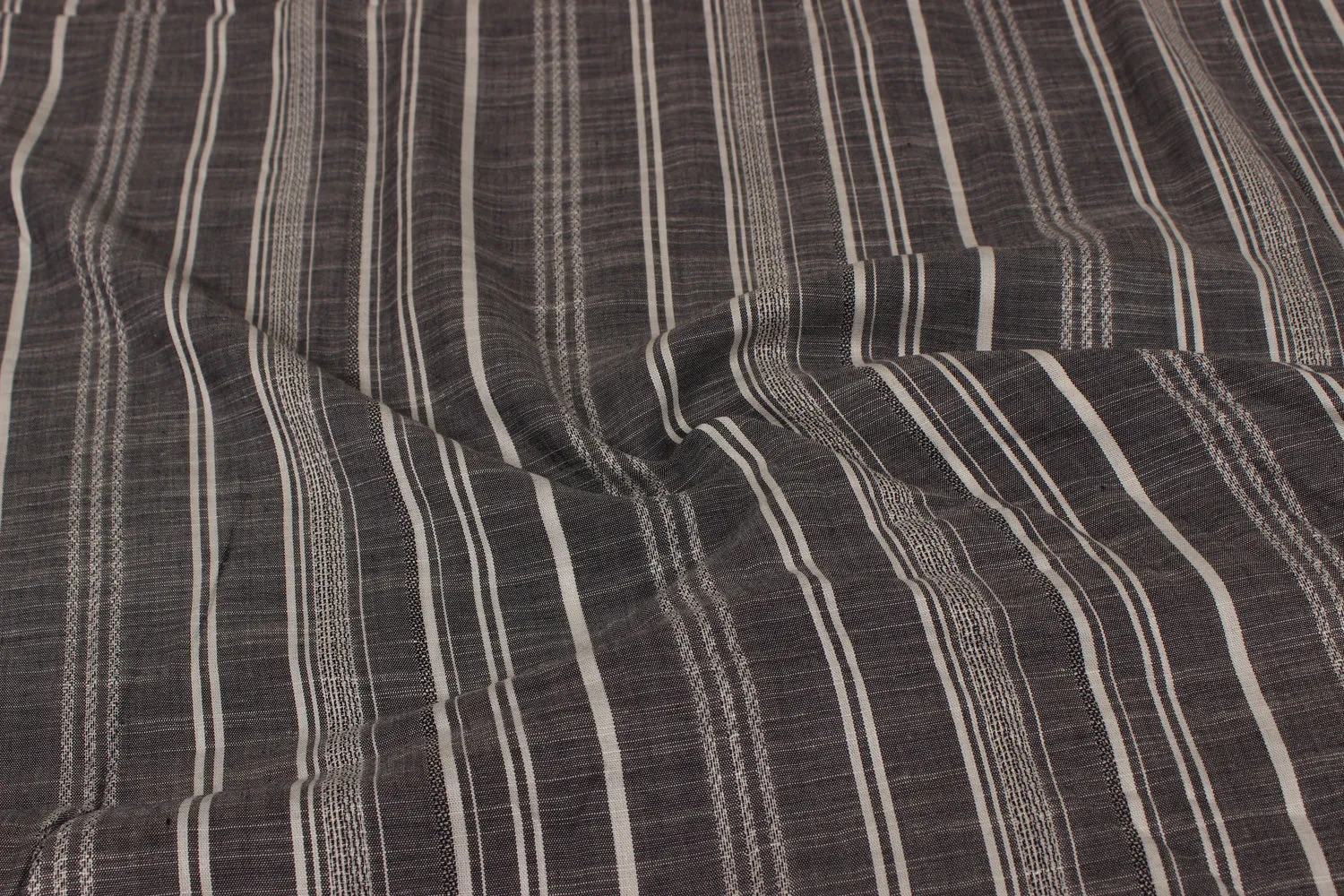 Gray & White Stripes Viscose Slub Fabric