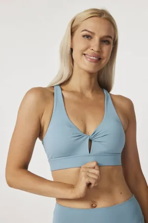 HeyCloud Front Twist Mesh Back Sports Bra - Light Blue