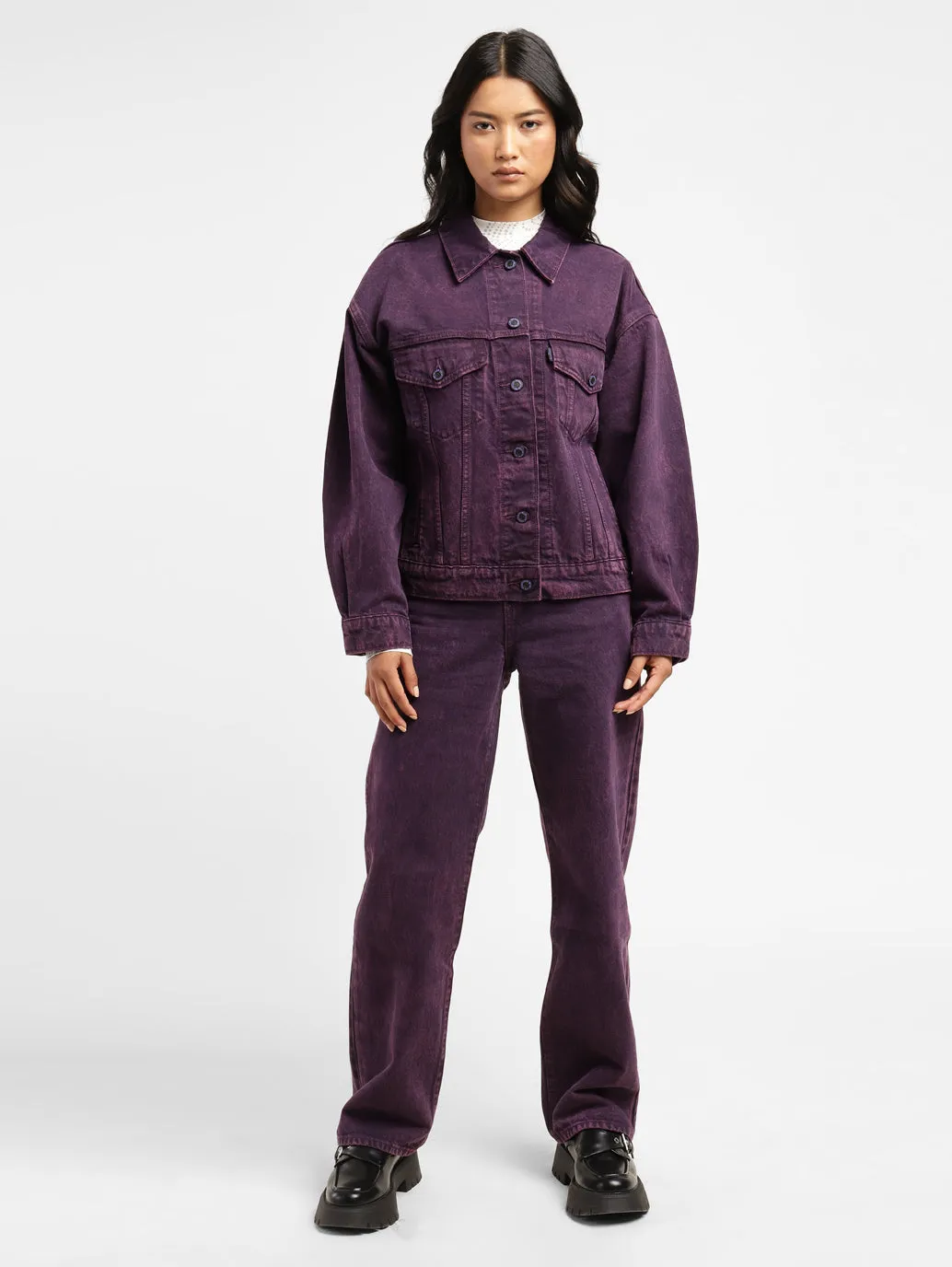 Levi's x Deepika Padukone Solid Purple Shirt Collar Denim Jacket