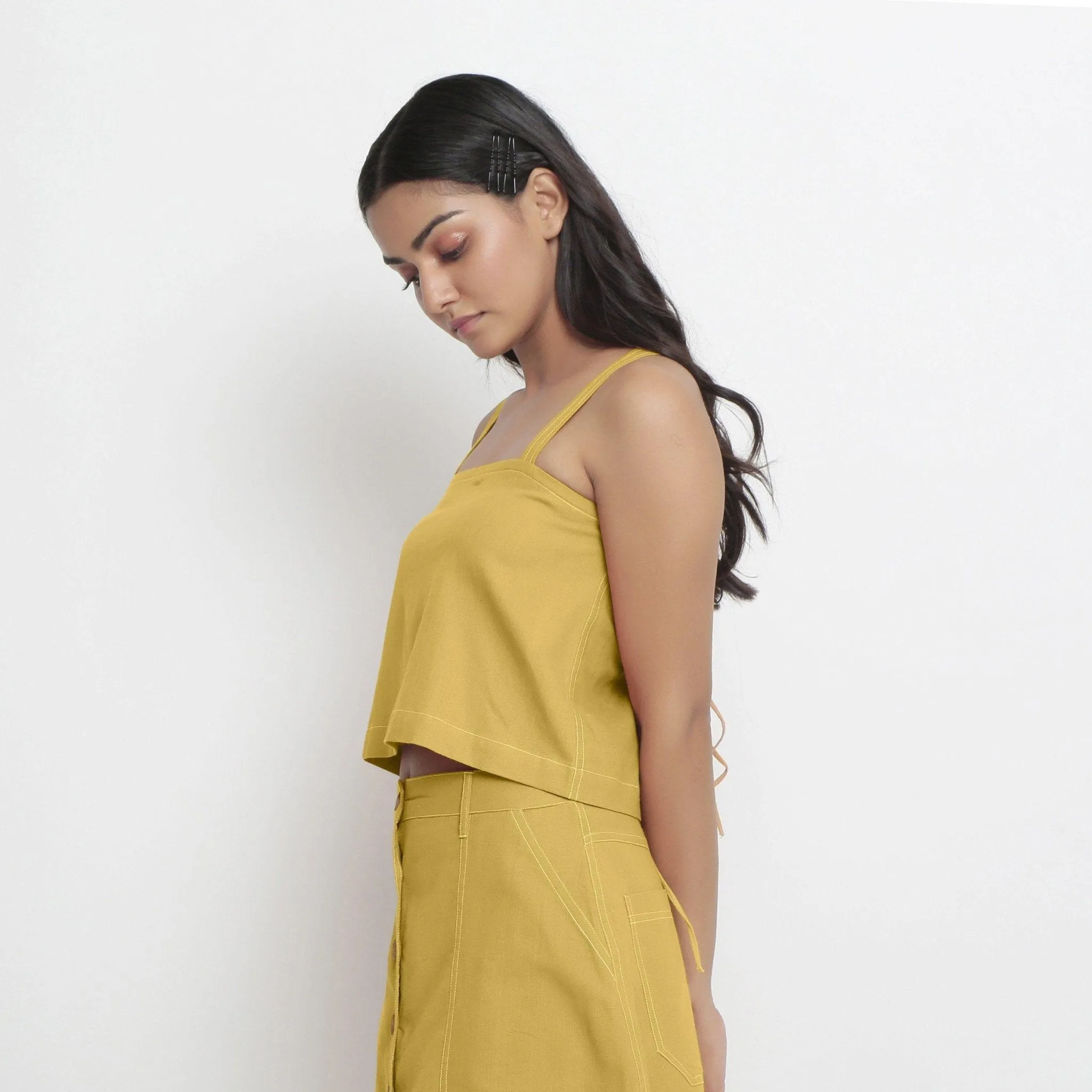 Light Yellow Handspun Cotton Tie-Up Spaghetti Top