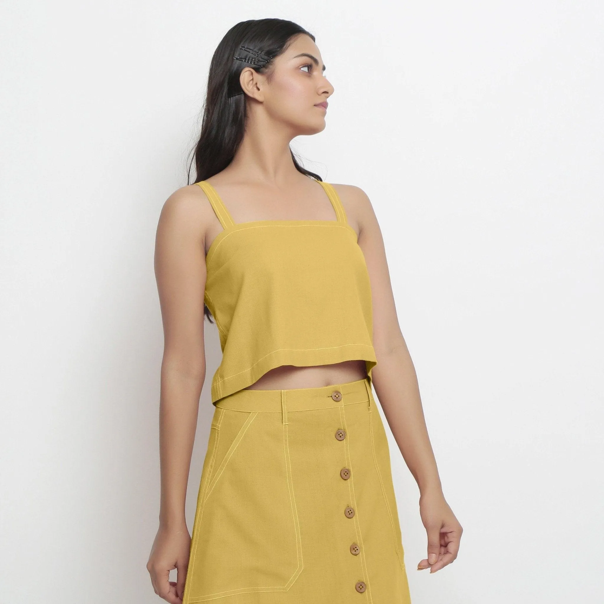 Light Yellow Handspun Cotton Tie-Up Spaghetti Top