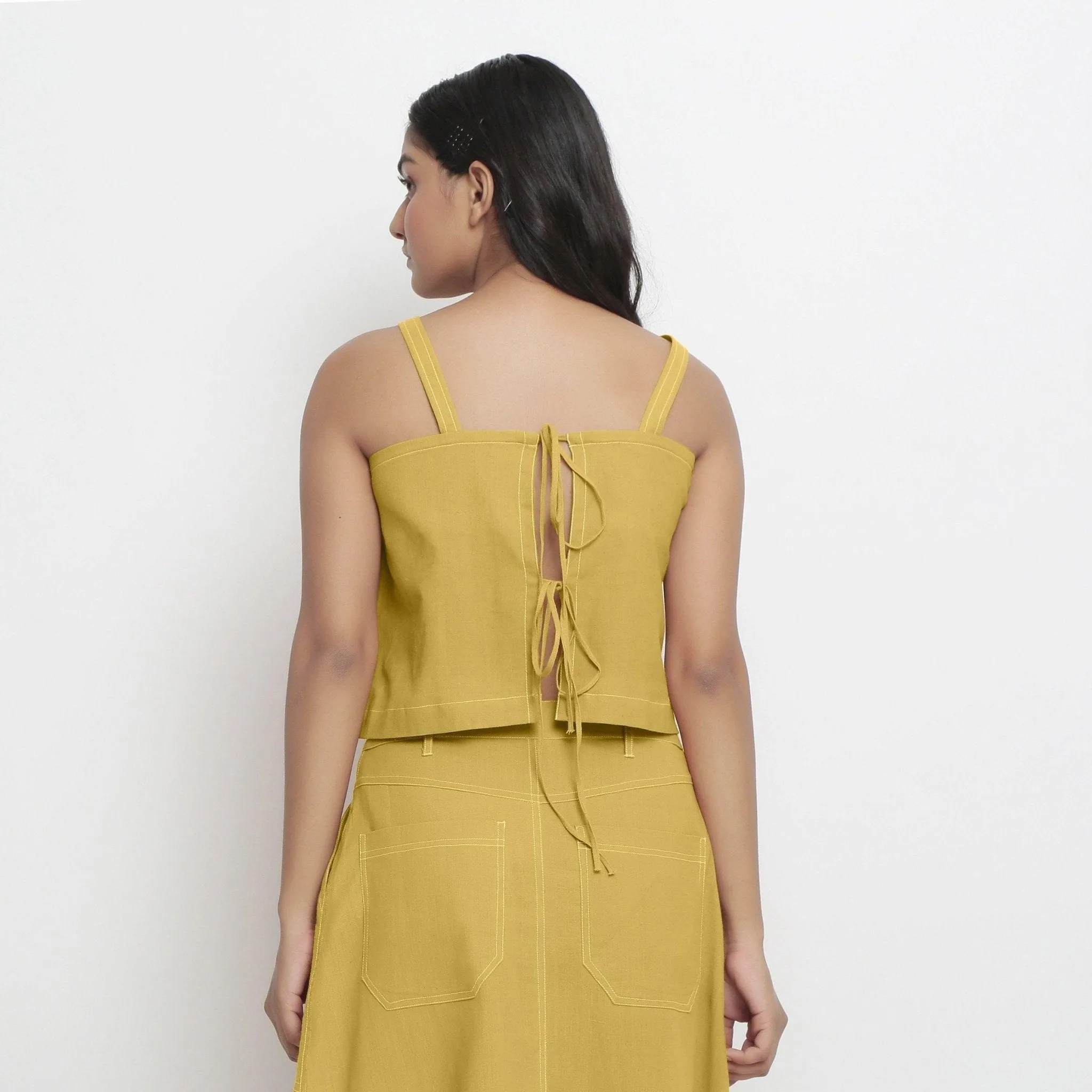 Light Yellow Handspun Cotton Tie-Up Spaghetti Top