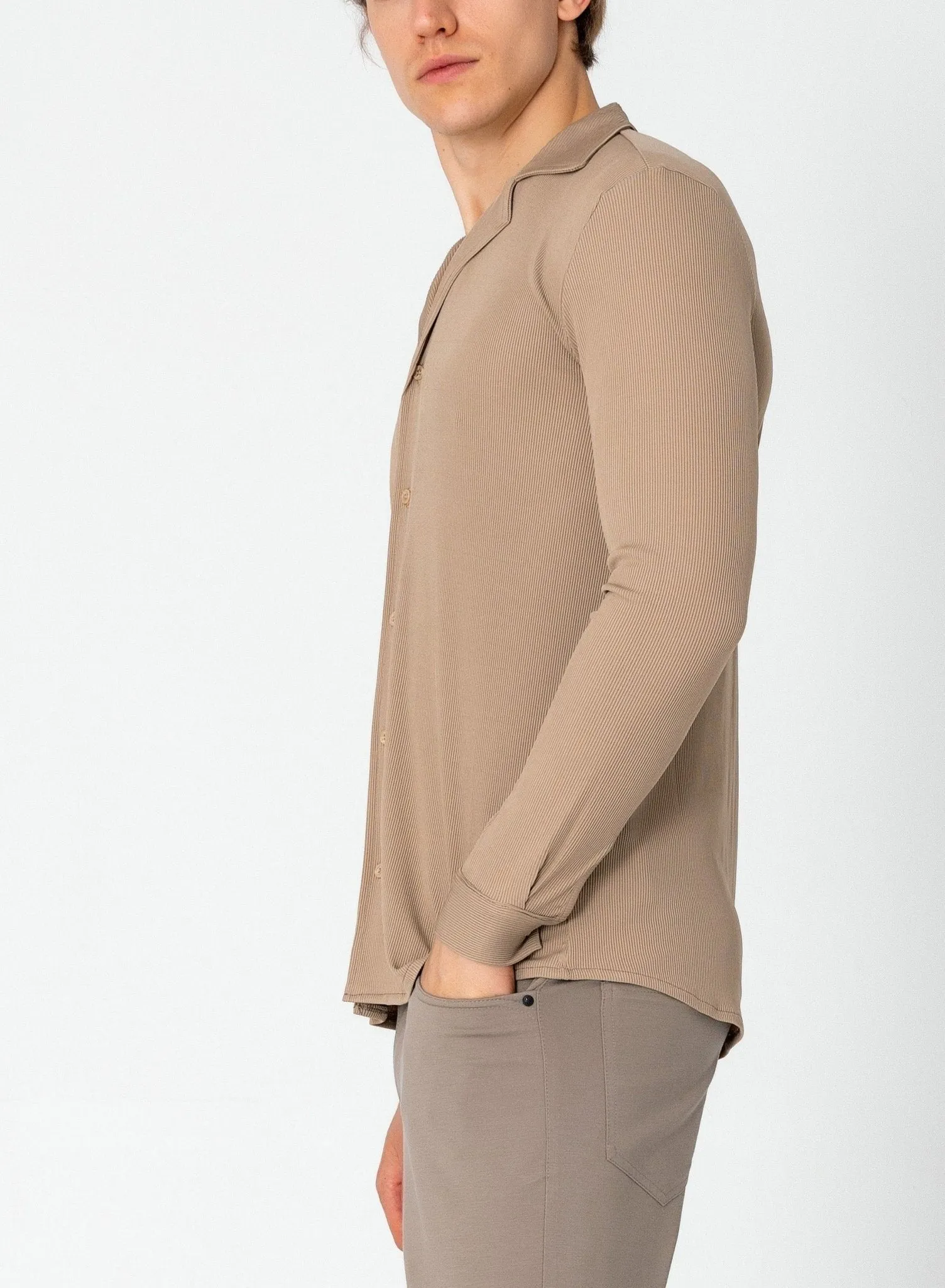 Lightweight Drapery Plisse Shirt - Beige