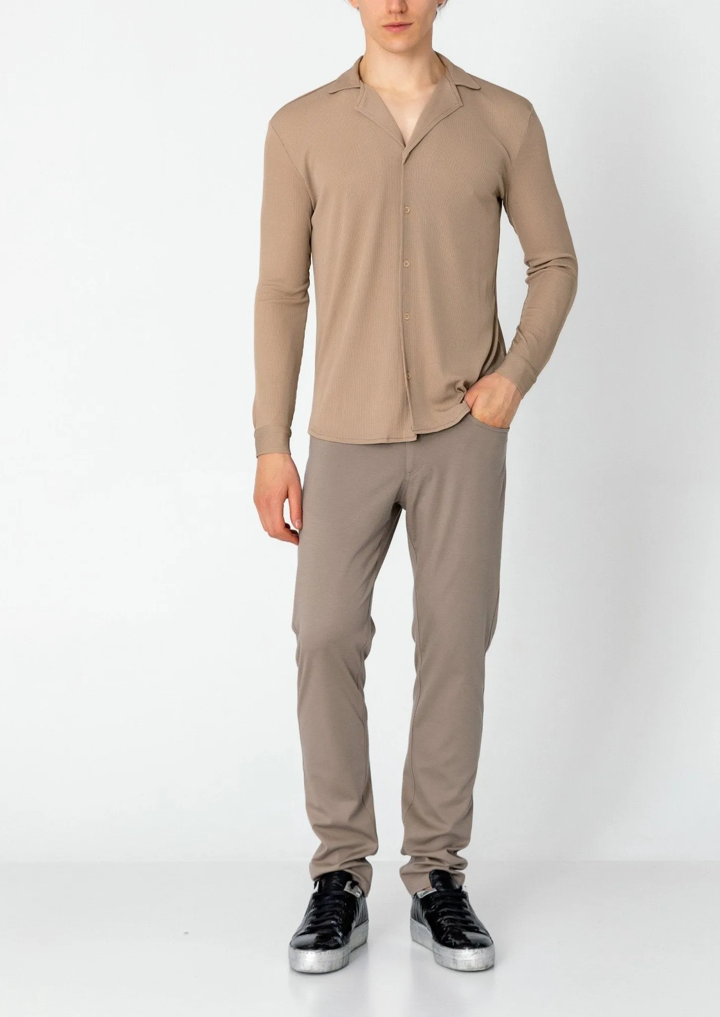 Lightweight Drapery Plisse Shirt - Beige