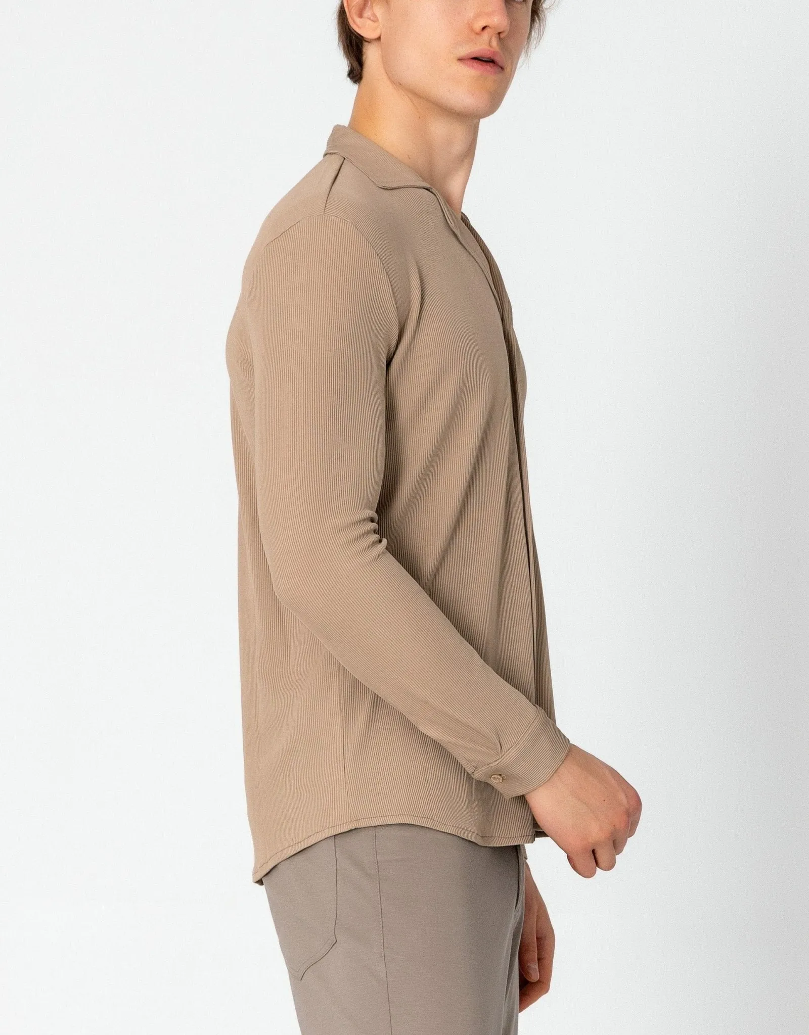 Lightweight Drapery Plisse Shirt - Beige