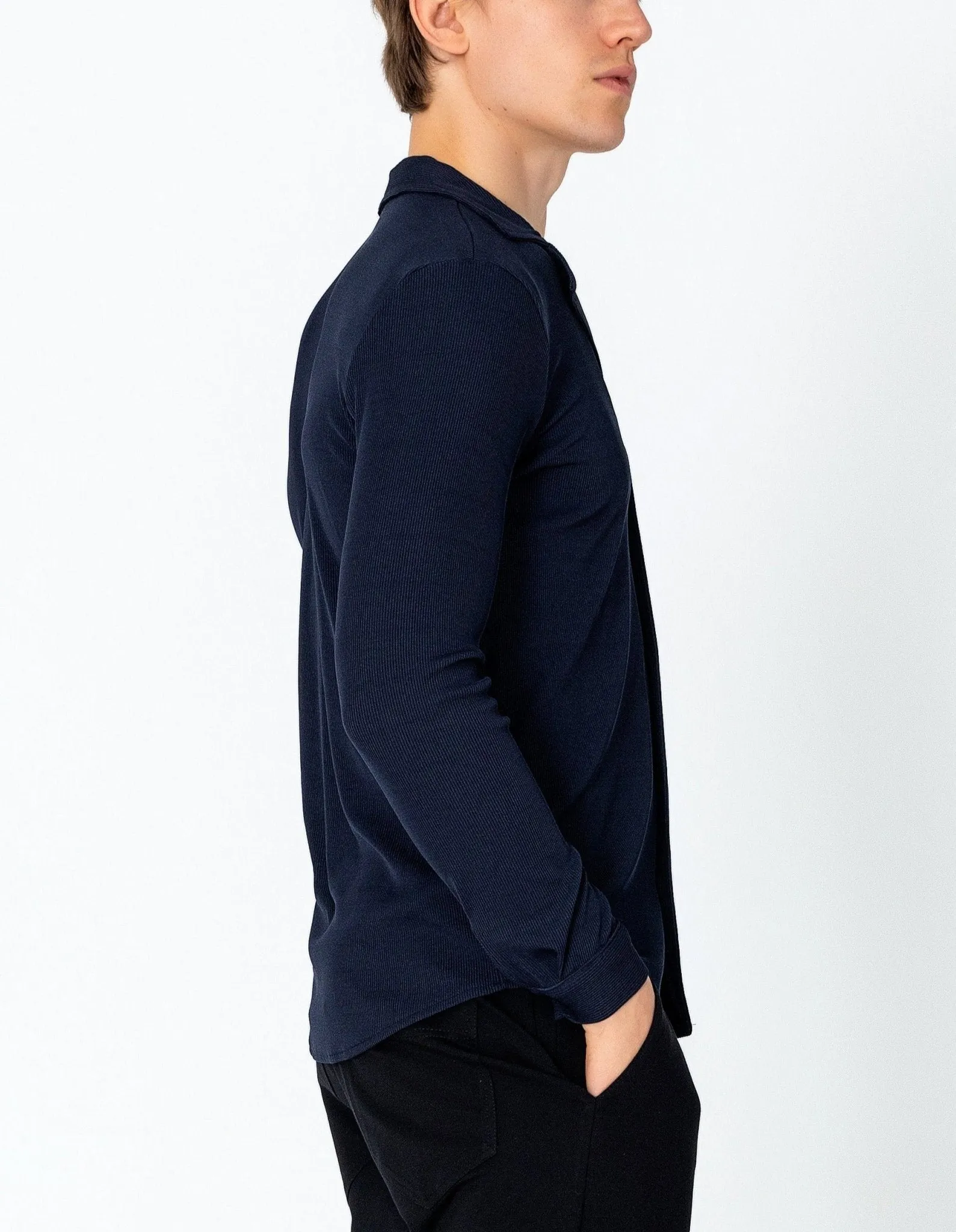 Lightweight Drapery Plisse Shirt - Navy
