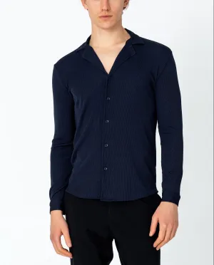 Lightweight Drapery Plisse Shirt - Navy