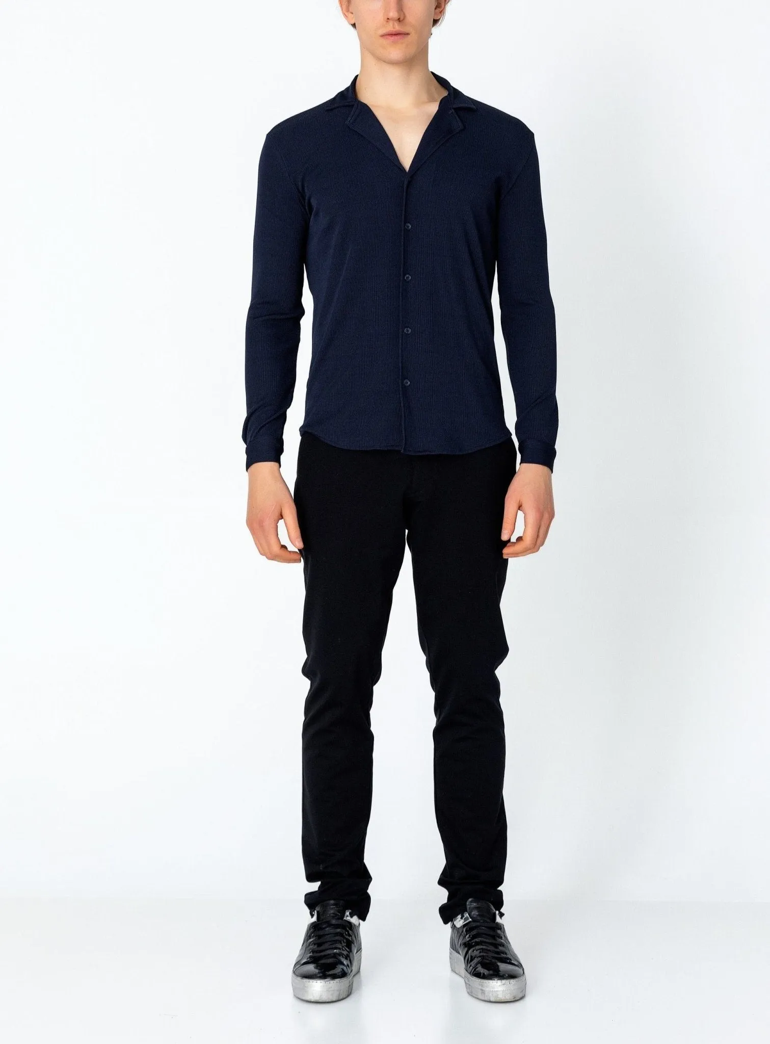 Lightweight Drapery Plisse Shirt - Navy