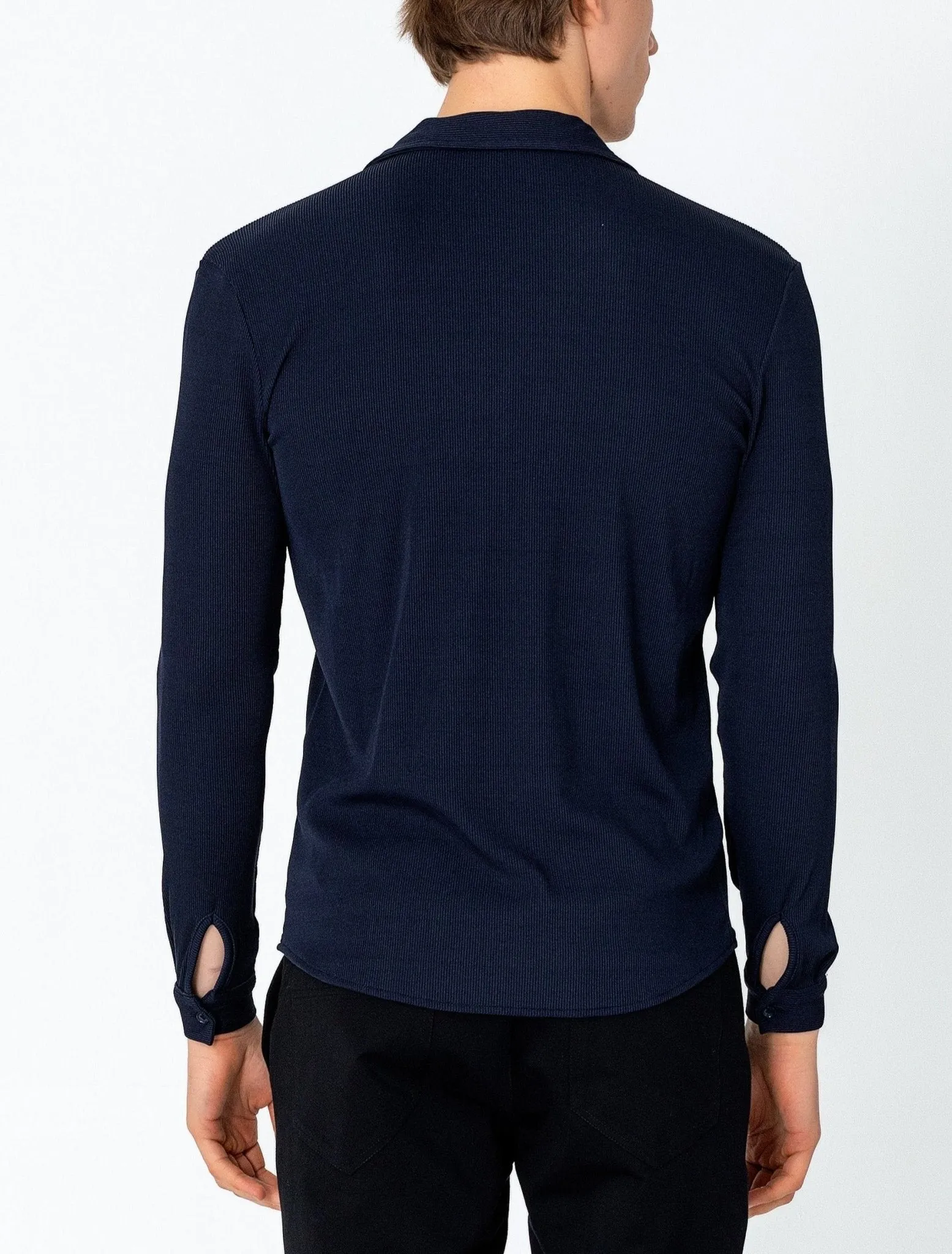 Lightweight Drapery Plisse Shirt - Navy