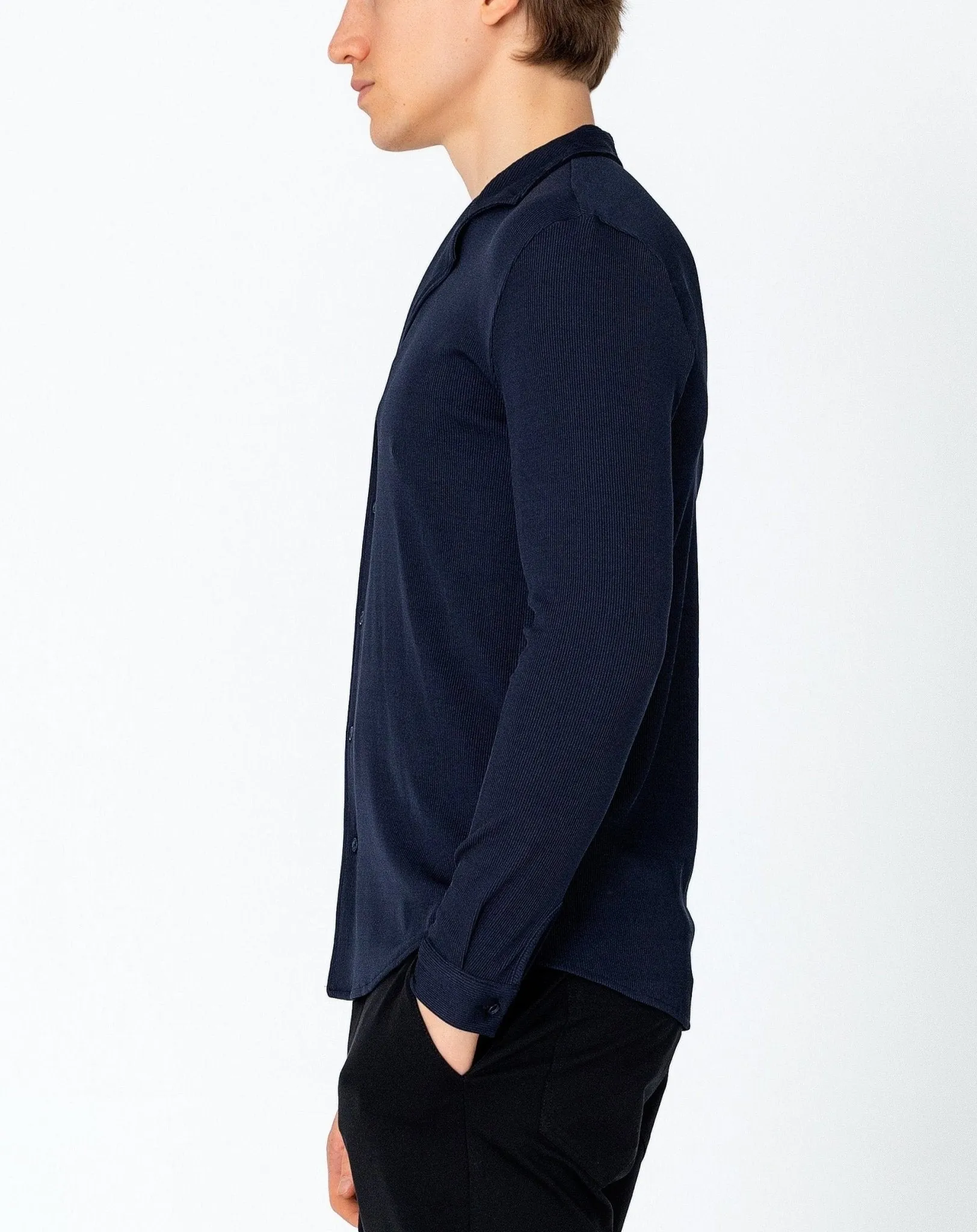 Lightweight Drapery Plisse Shirt - Navy