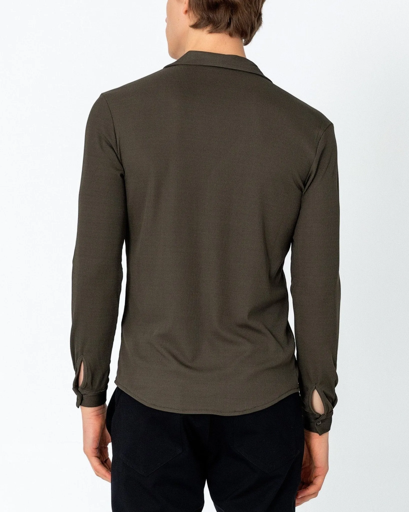 Lightweight Drapery Plisse Shirt - Olive Green