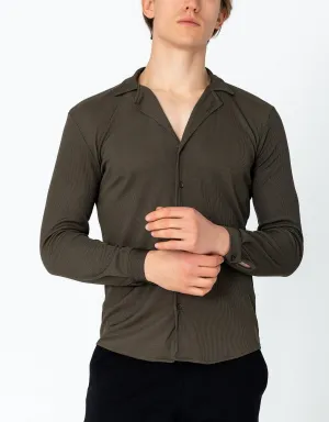 Lightweight Drapery Plisse Shirt - Olive Green