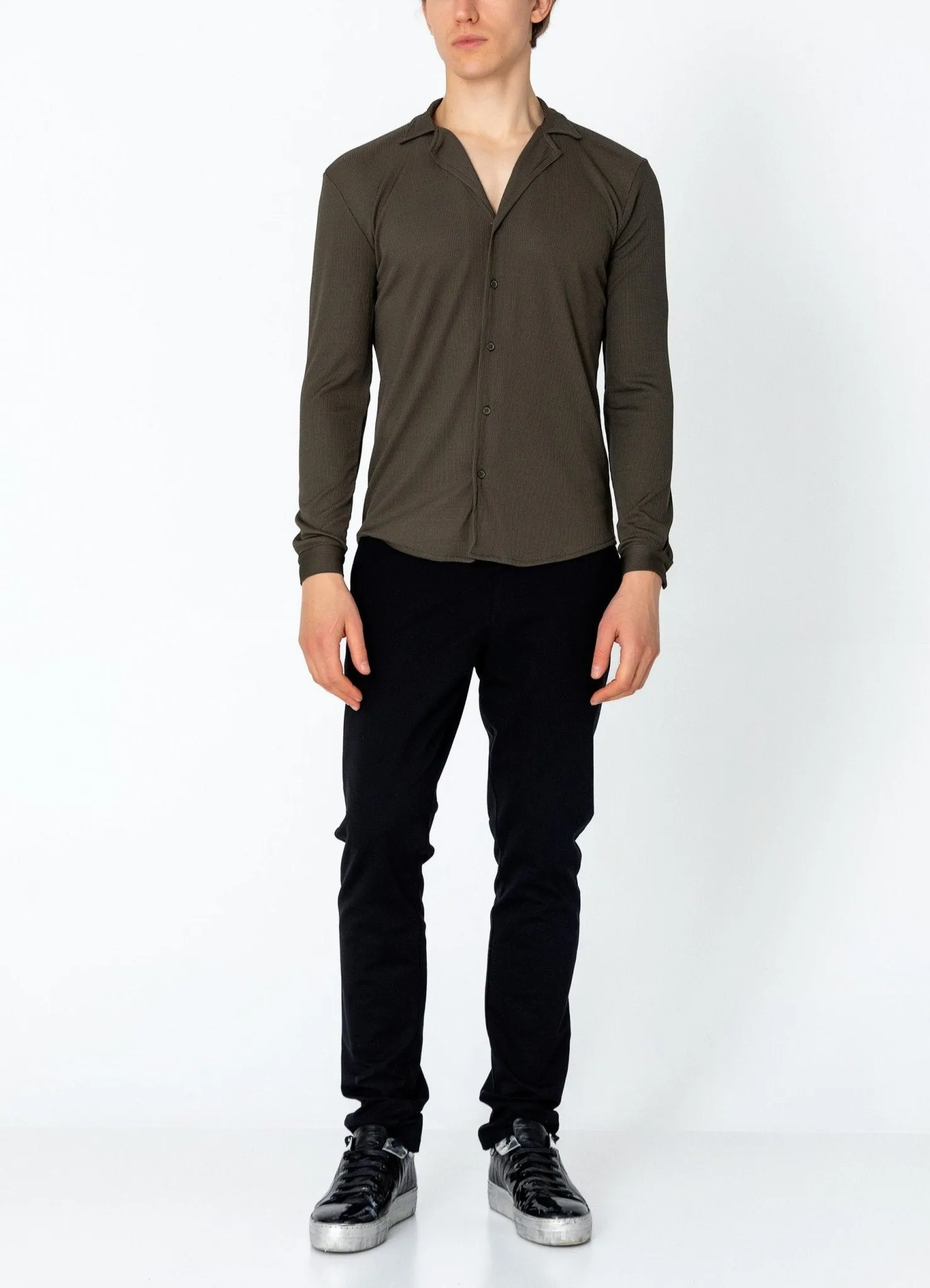 Lightweight Drapery Plisse Shirt - Olive Green