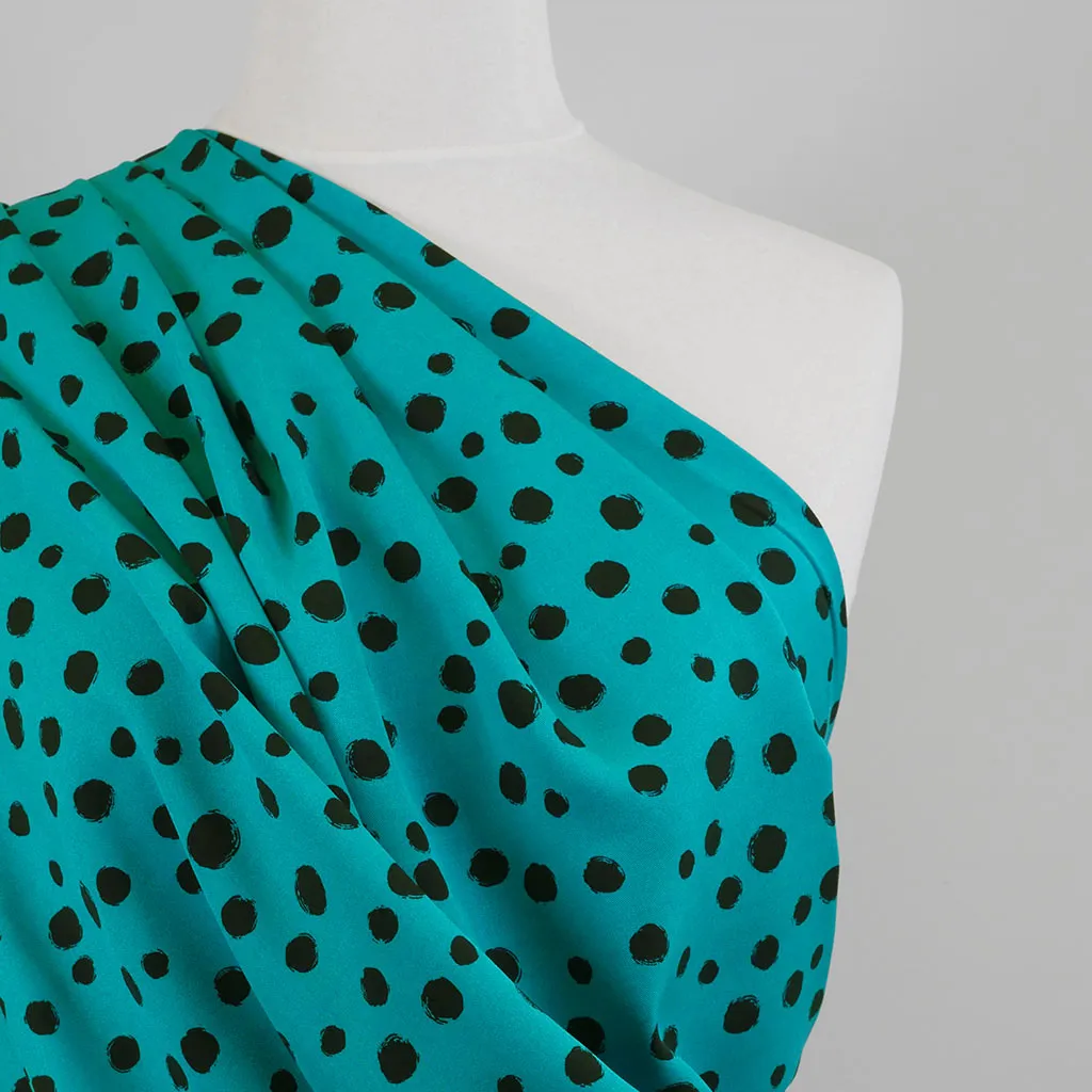 Linz - Almost Turquoise Spotty Viscose Woven Twill Fabric