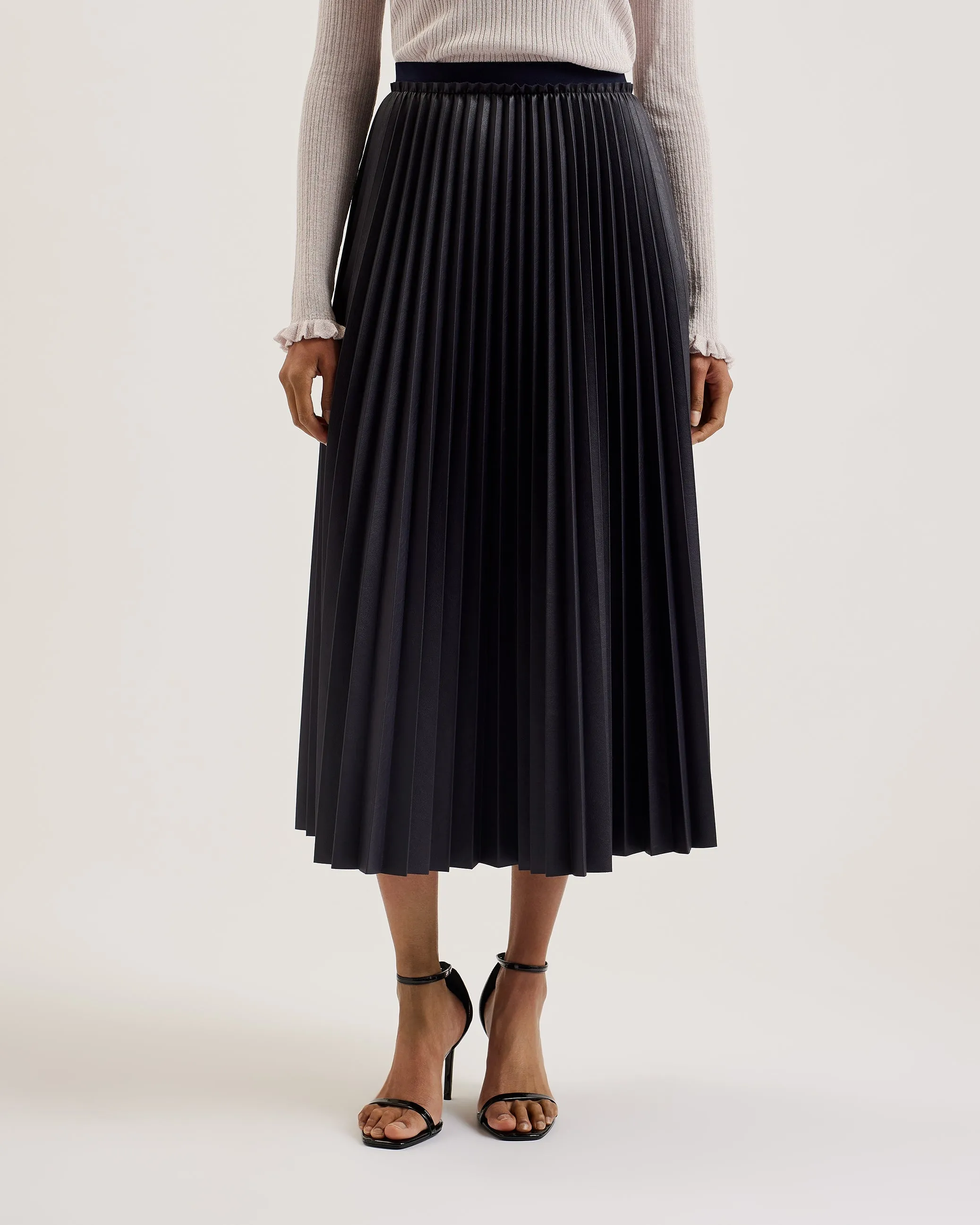 Liydah Faux Leather Pleated Skirt Navy