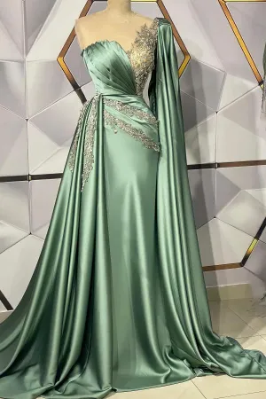 Long Mermaid Sweetheart Stretch Satin Prom Dress With Side Train
