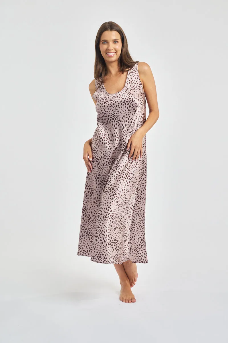 Love & Lustre - Mono Silk Long Nightie | Leopard Print