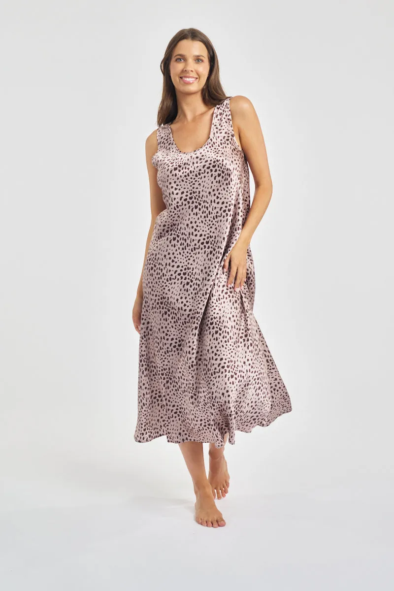 Love & Lustre - Mono Silk Long Nightie | Leopard Print