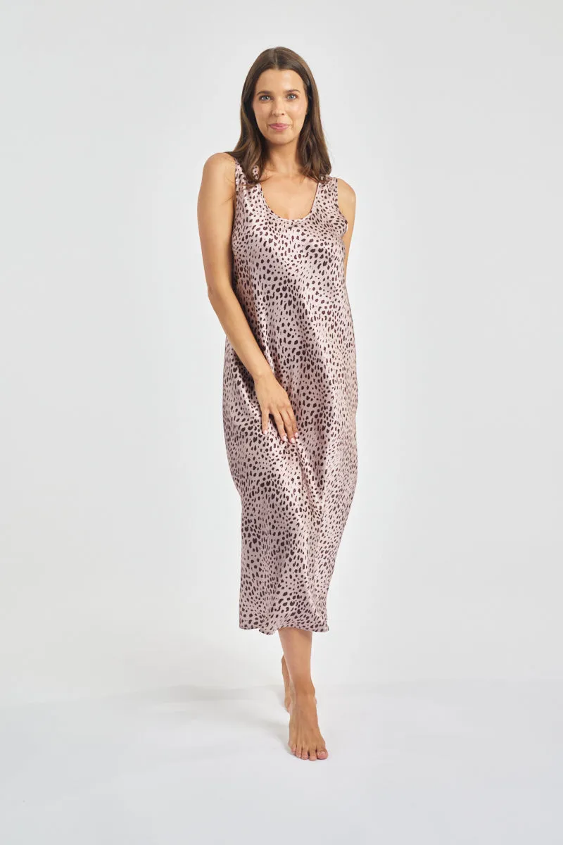Love & Lustre - Mono Silk Long Nightie | Leopard Print