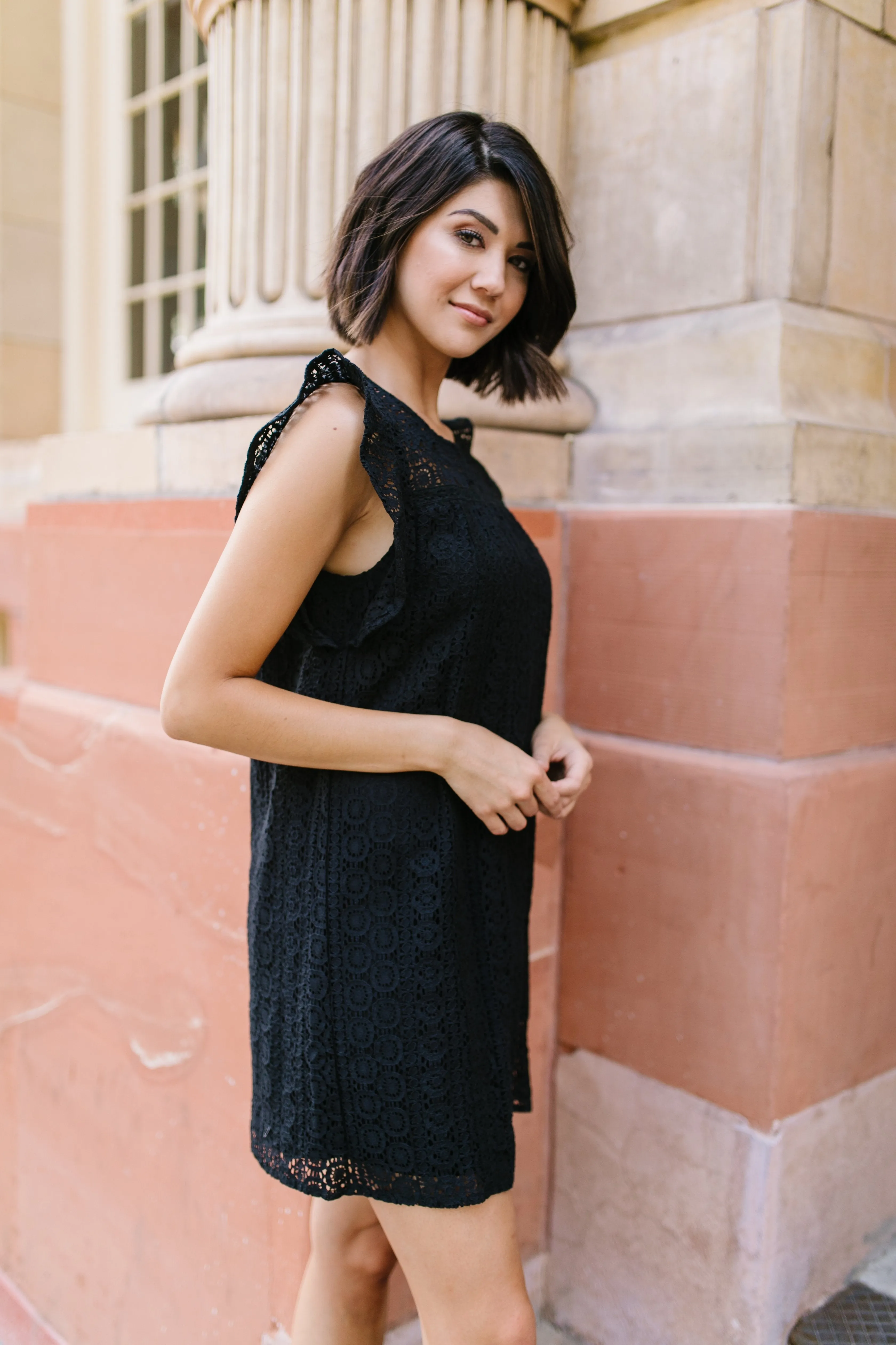 Lovely Lace Overlay Dress In Black