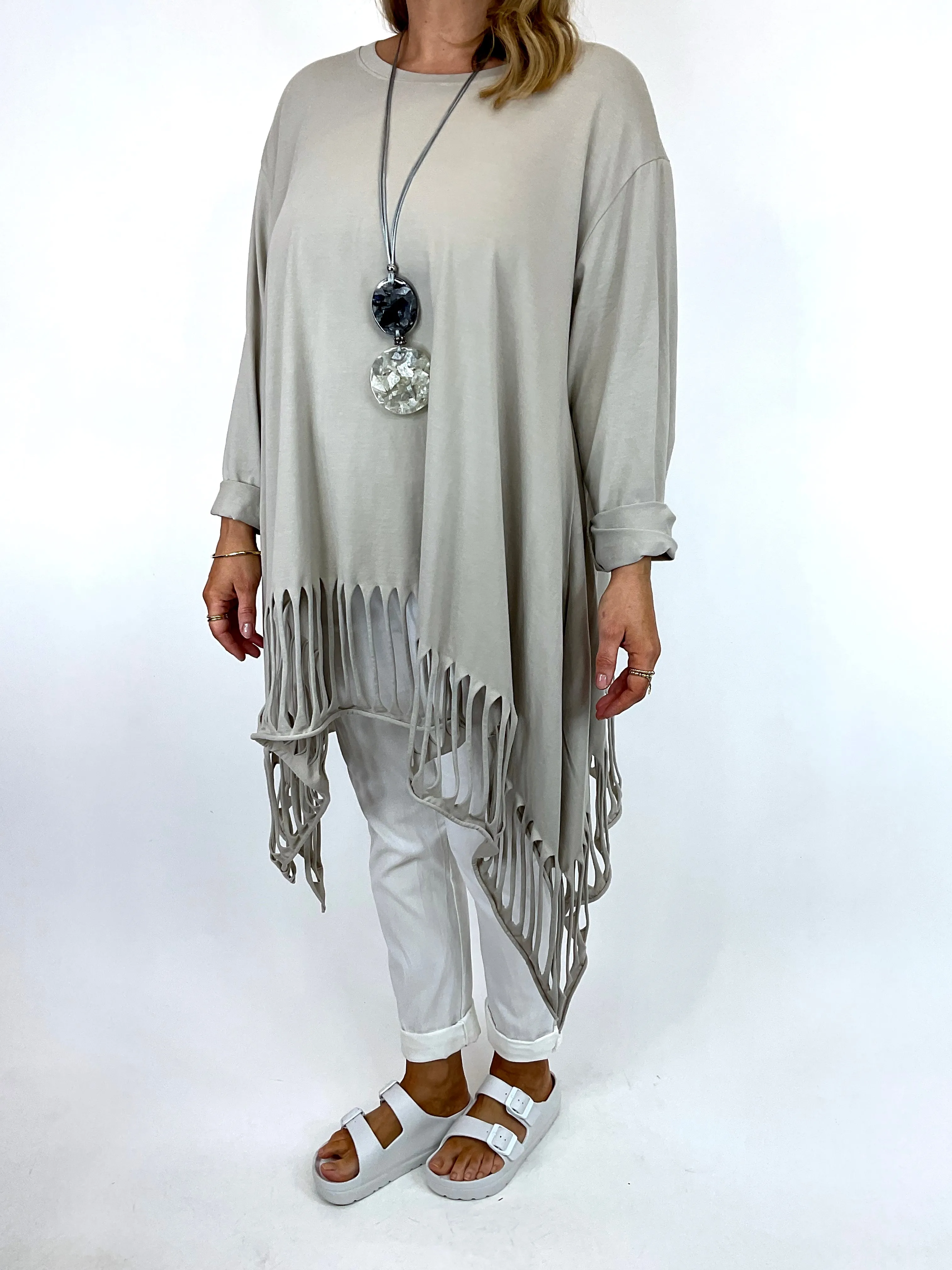 Made in Italy Lagenlook Mia Laser Hem Top in Cream. Code 06020