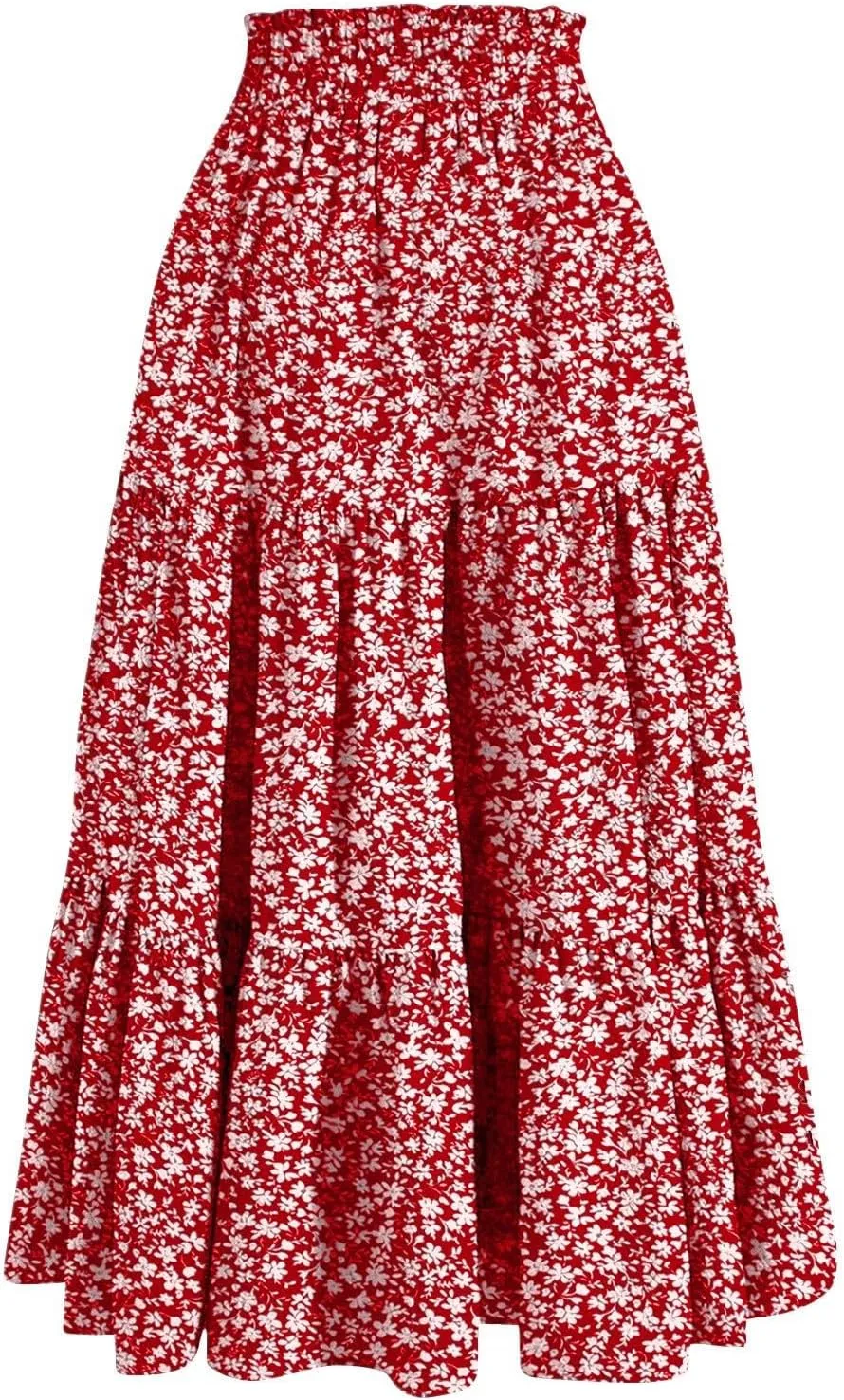 Maxi Skirt for Women 2025 Maxi Spring Flowy Boho Comfy Tiered Western Womens Midi Skirts