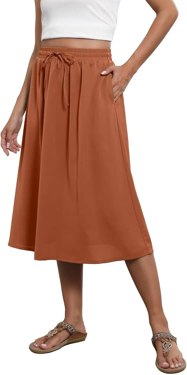 Maxi Skirts for Women Casual Summer Boho High Waisted Floral Skirt Loose Flowy Pleated A-Line Skirt