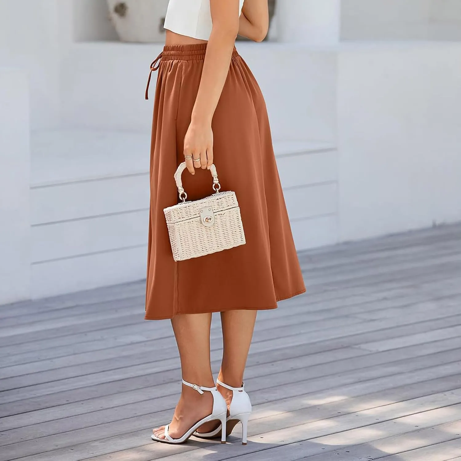 Maxi Skirts for Women Casual Summer Boho High Waisted Floral Skirt Loose Flowy Pleated A-Line Skirt