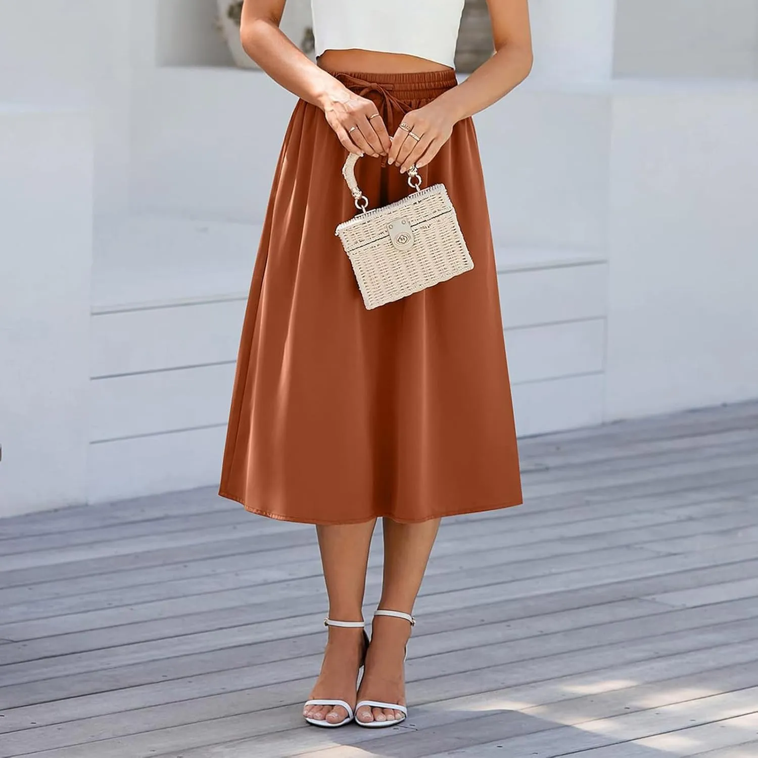 Maxi Skirts for Women Casual Summer Boho High Waisted Floral Skirt Loose Flowy Pleated A-Line Skirt