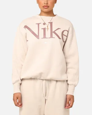 Nike Women's Sportswear Phoenix Fleece Oversized Logo Crewneck Light Orewood Brown
