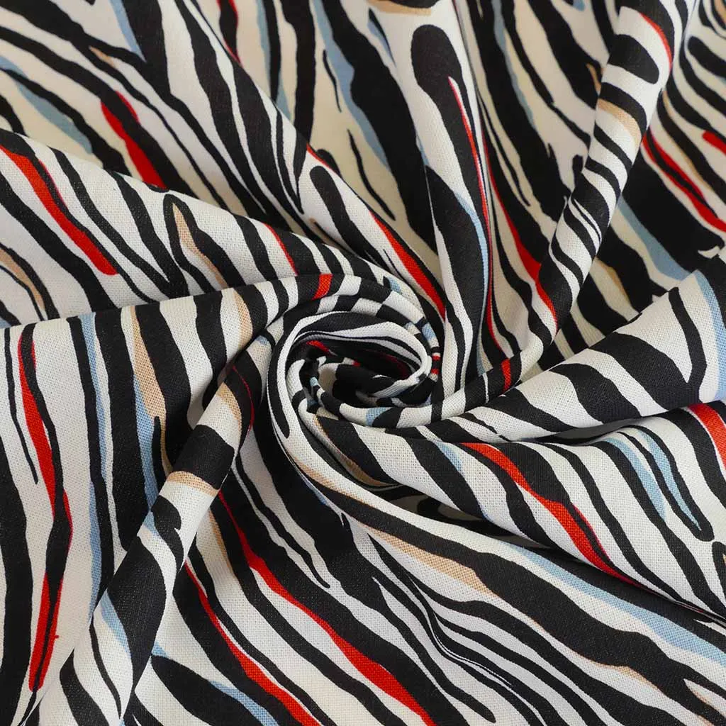 Palermo - Red Ebb & Flow Viscose Linen Woven Fabric