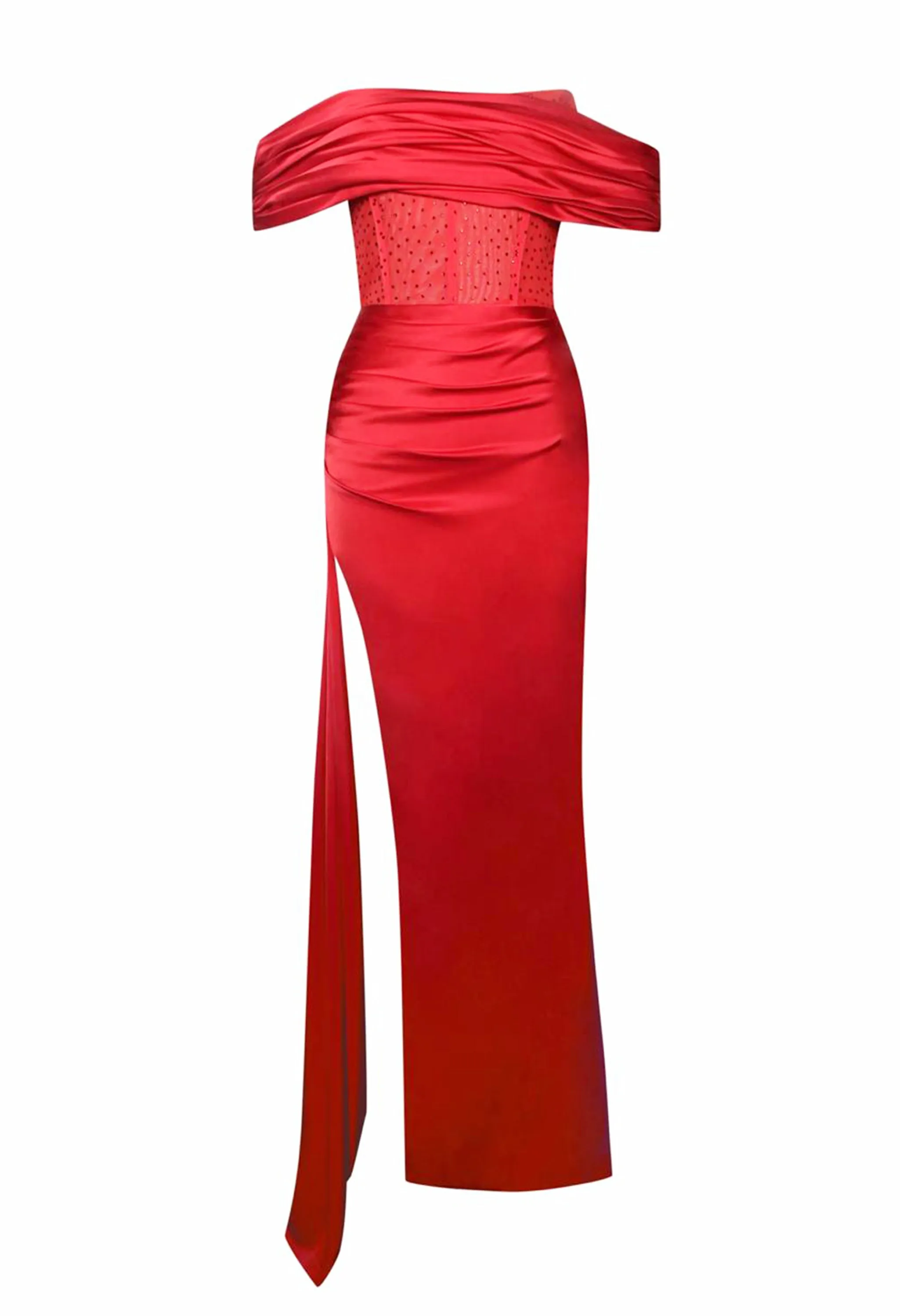 Pankh Lennon Off Shoulder Crystallized Satin Gown