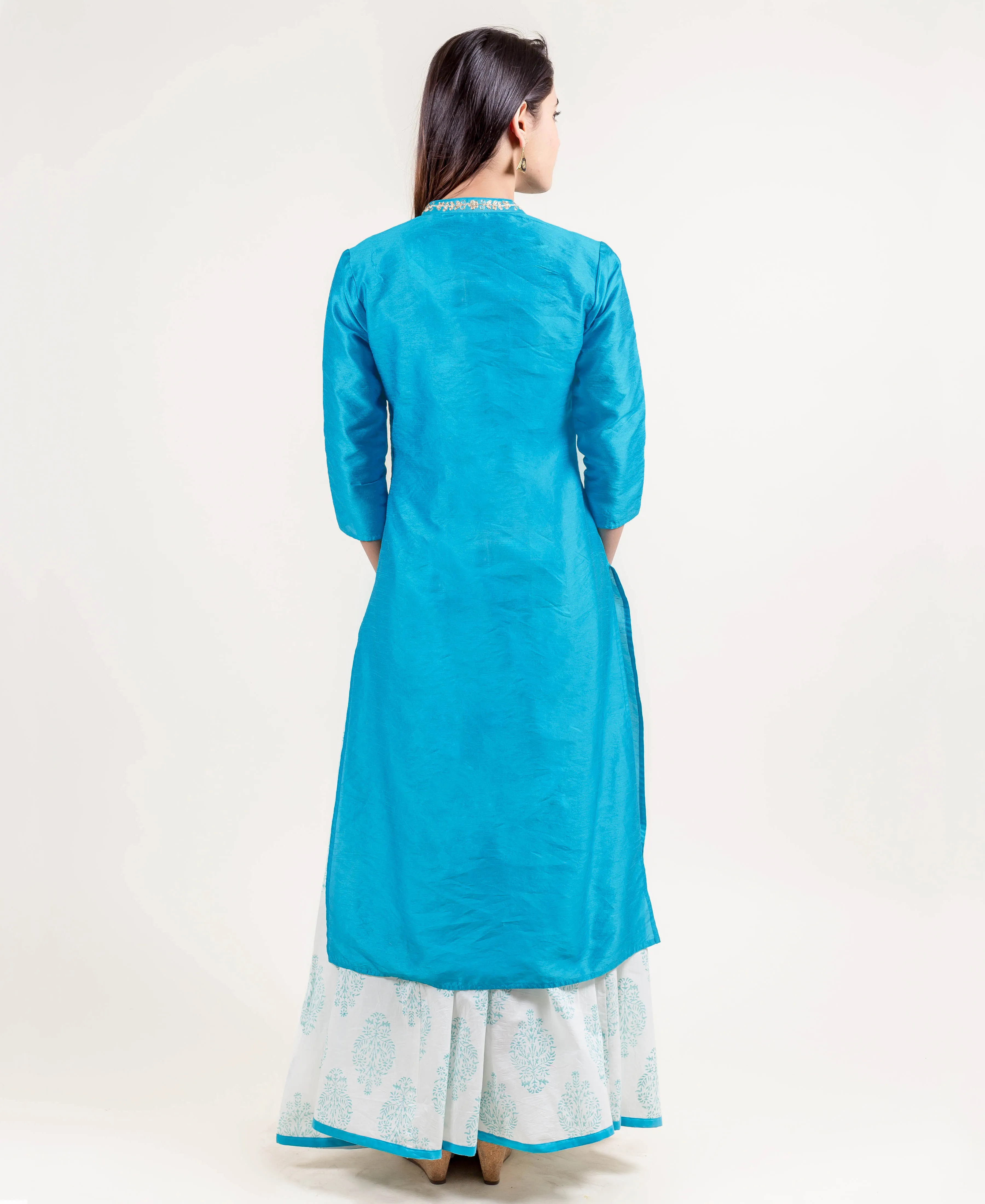 Pencil Cut Dupion Embroidered Kurta