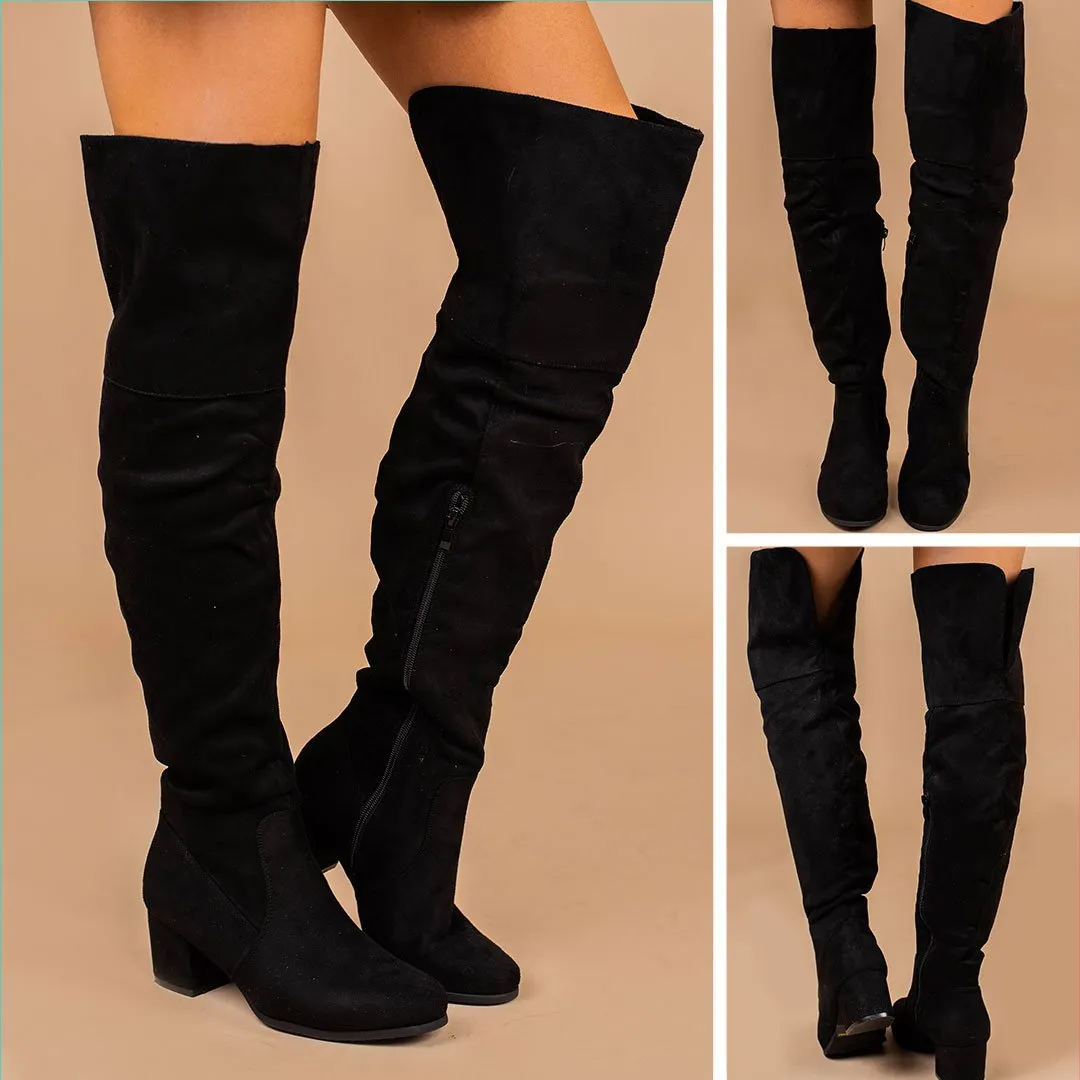 Perfect Connection Black Over The Knee Boots
