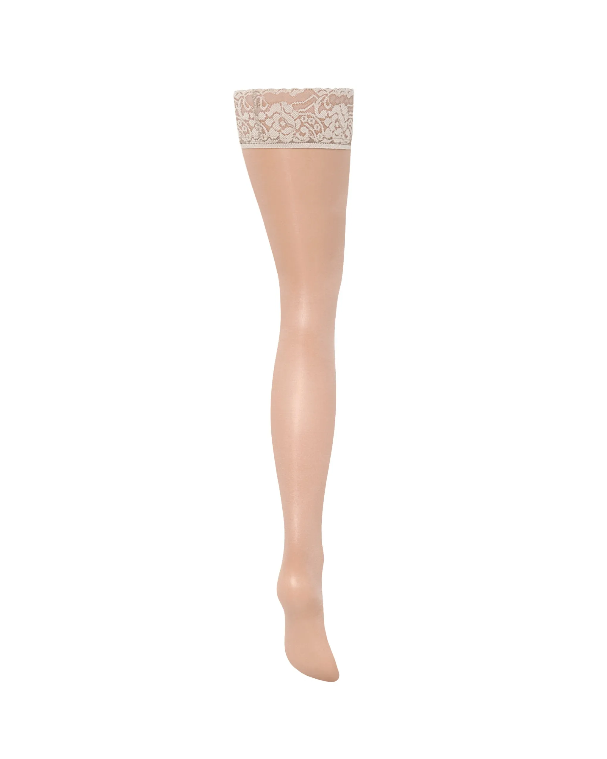 Plain Leg/Lace Top Thigh Highs Champagne