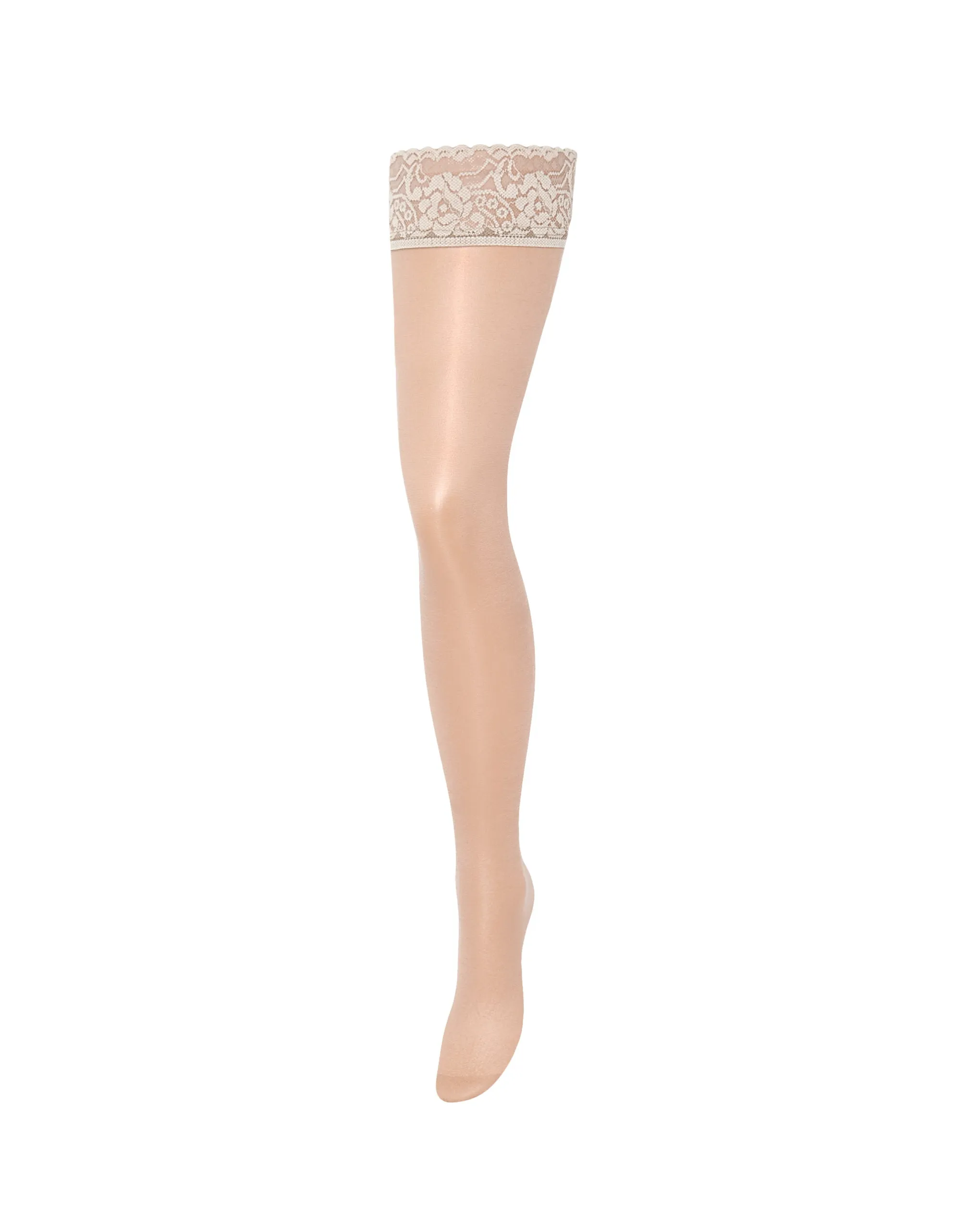 Plain Leg/Lace Top Thigh Highs Champagne
