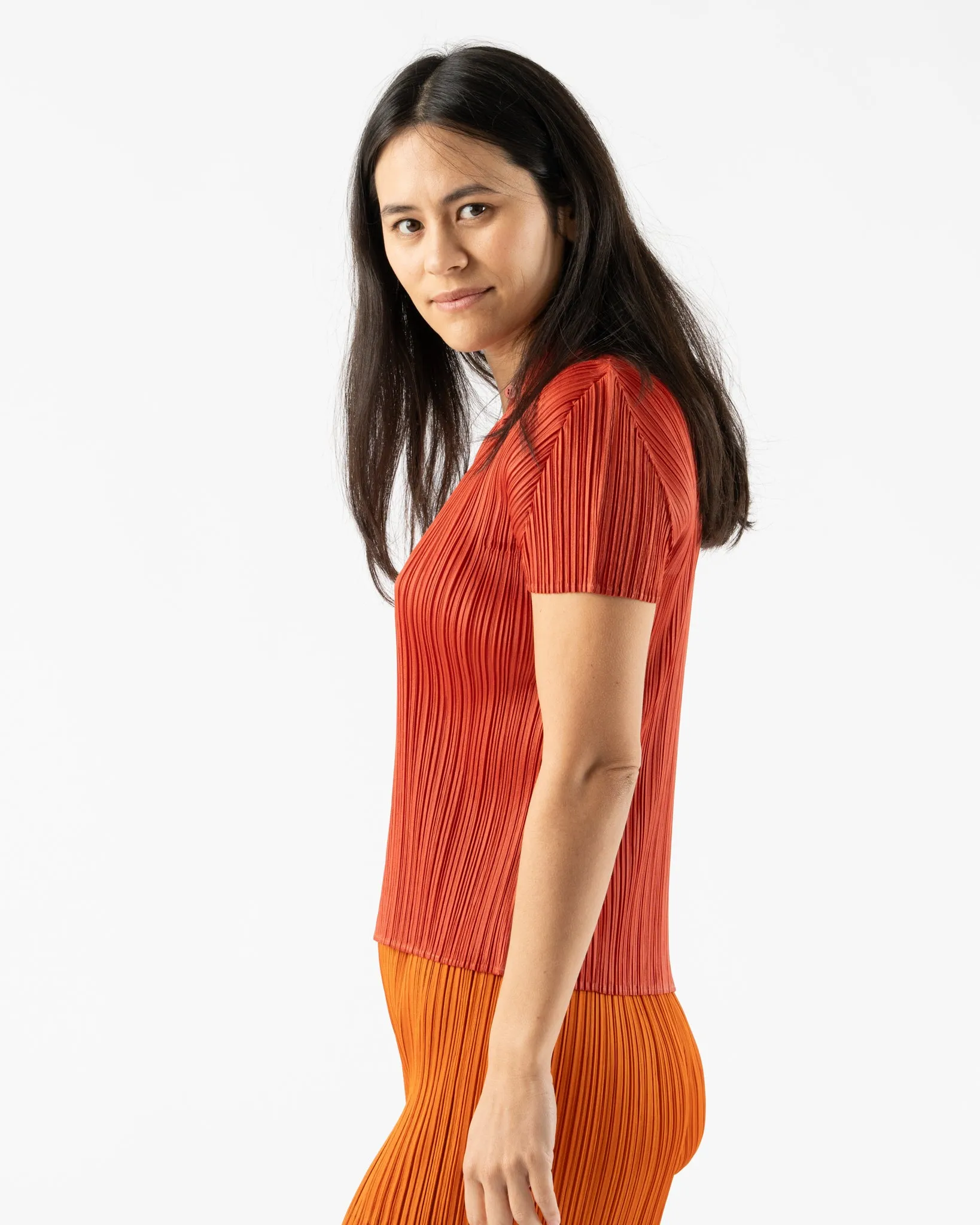 Pleats Please Issey Miyake April Monthly Colors Top in Dark Red