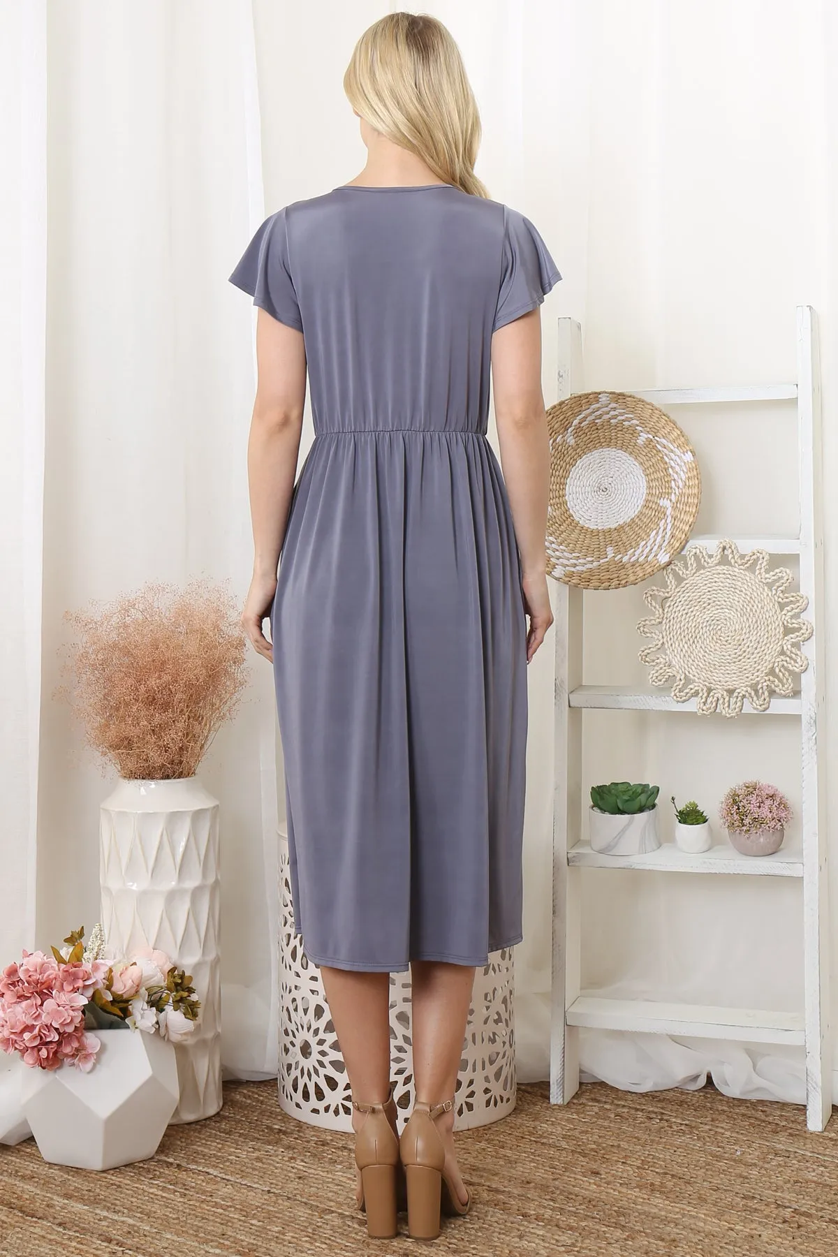 PPD10612-GY - FLUTTER SLEEVE SURPLICE NECKLINE ANIMAL PRINT DRESS- GREY 1-2-2-2