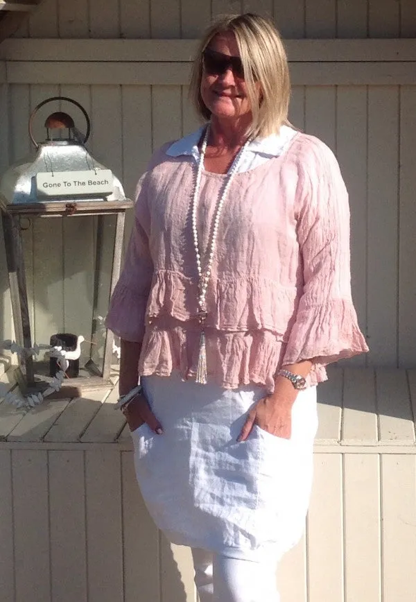 Raffadali Linen Top in Dusky Pink Made In Italy By Feathers Of Italy One Size