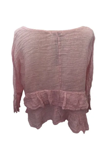 Raffadali Linen Top in Dusky Pink Made In Italy By Feathers Of Italy One Size