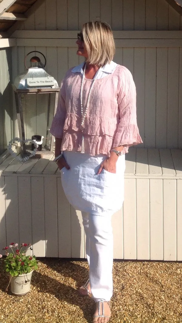 Raffadali Linen Top in Dusky Pink Made In Italy By Feathers Of Italy One Size