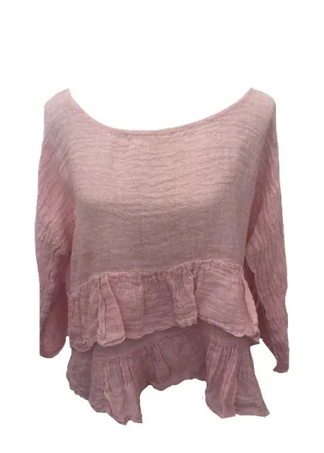 Raffadali Linen Top in Dusky Pink Made In Italy By Feathers Of Italy One Size