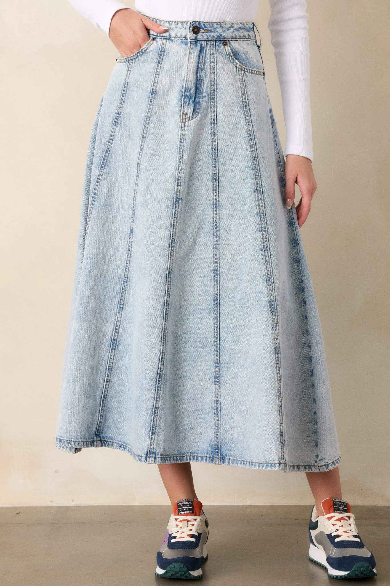 Rustic Dream Light Wash Denim Maxi Skirt