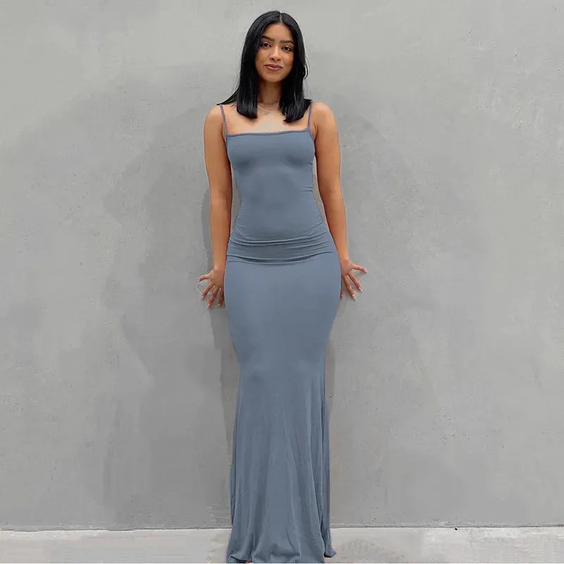 Satin Slip Sleeveless Backless Maxi Dress Women Y2K Summer