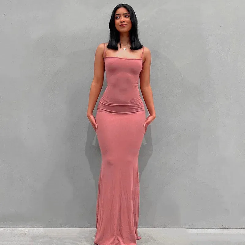 Satin Slip Sleeveless Backless Maxi Dress Women Y2K Summer