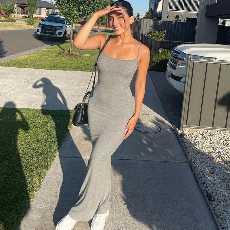 Satin Slip Sleeveless Backless Maxi Dress Women Y2K Summer